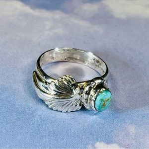 Classic Native American Sterling Ring with Turquoise & Feather Design Ships FREE